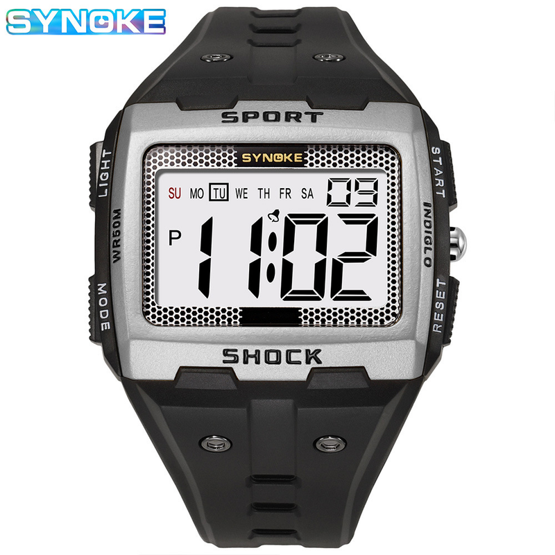 Orologio sportivo da uomo SYNOKE, elettronico, impermeabile, luminoso, con grande schermo, quadrato, per corsa, campeggio e studenti_voghion.com