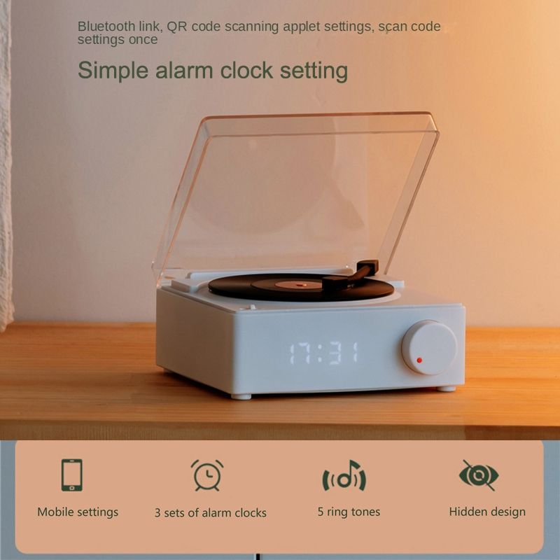 Duosi X11 Vinyl Atomic Retro Bluetooth Speaker Desktop Creative Alarm Clock(White)_voghion.com
