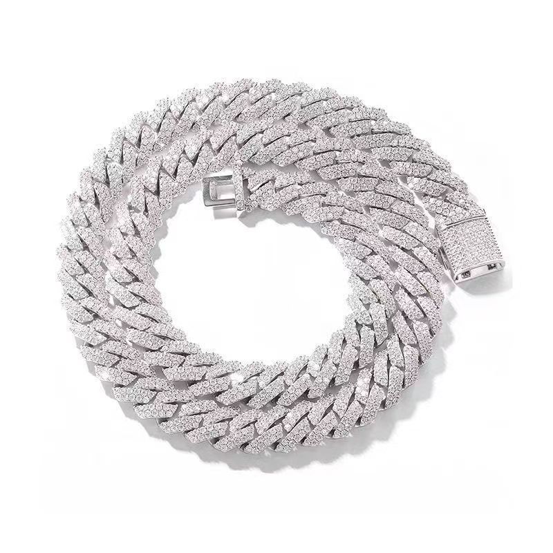 Collana con catena cubana intarsiata con moissanite, stile hip-hop, da uomo, in argento puro, stile dritto S_voghion.com