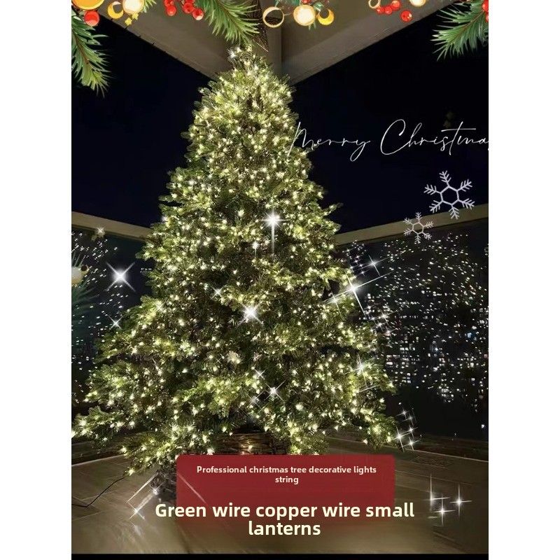 Albero di Natale con telecomando, filo verde, filo di rame, luci a LED, pianta verde zingara, rattan, decorazione per esterni, luci per le feste_voghion.com