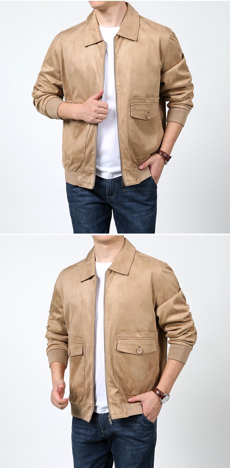 Neue dünne Wildlederjacke, Herren High-End-Casual Loose Elastic Revers Jacke_voghion.com