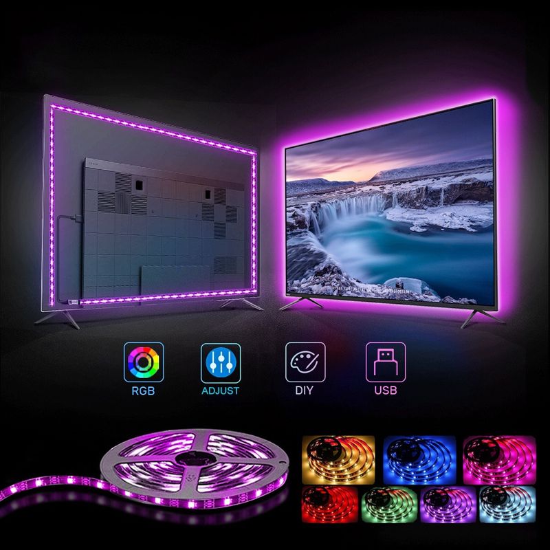 Tira de luces LED USB de 5 V, 60 LED/metro, SMD 2835, para interiores, blanco cálido/blanco frío/azul/verde/rosa/morado (varios colores disponibles)_voghion.com