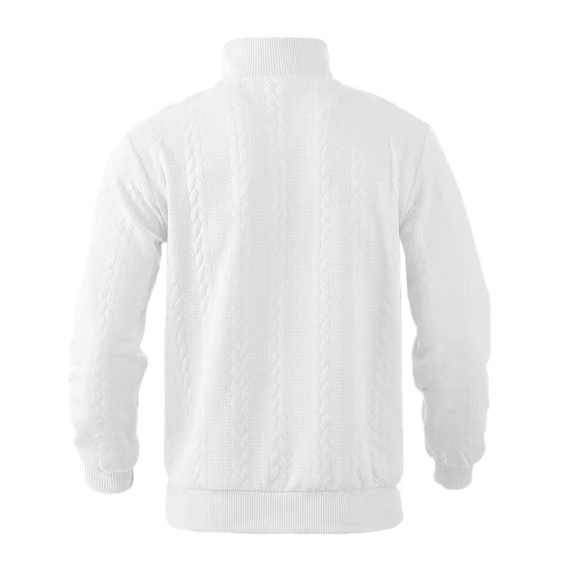 Herren-Sweatshirt mit strukturiertem Jacquard-Halbreißverschluss – Schwerer Pullover mit Stehkragen und einzigartigem geometrischem Muster, entspannte Passform für Herbst/Winter_voghion.com