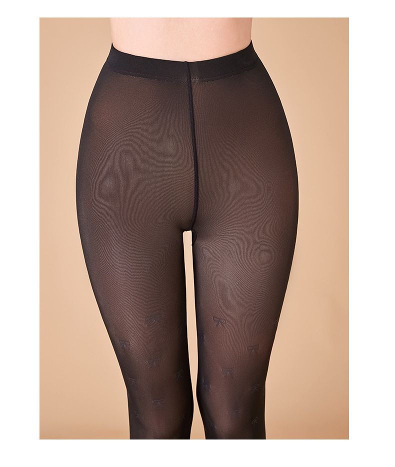 Collant neri trasparenti con fiocco a farfalla e fantasia a cuori e pois da donna - Leggings invernali foderati in pile per donna (taglia unica per 36-71 kg)_voghion.com