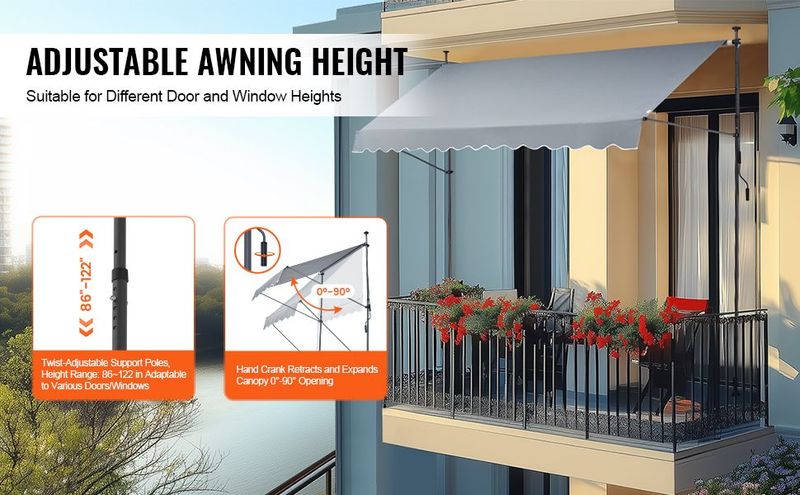 VEVOR 138x47" Patio Awning Retractable Awning Sunshade Shelter With Crank Handle_voghion.com