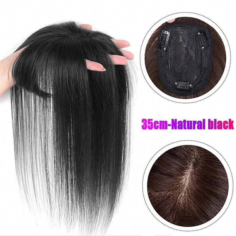 Stückbedeckendes, weißes, natürliches, unsichtbares, nahtloses Haarteil, synthetisches Fake-Toupet, Clip-in-Stücke mit Seidenbasis oben_voghion.com