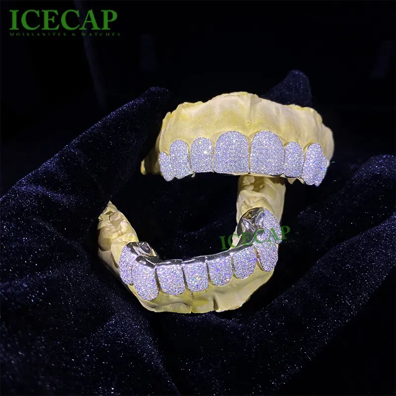 su 8 Custom Sliver 6 VVS Iced Out Donna e Uomo Hip Hop Gioielli Denti Dia Moissanite Grillz_voghion.com