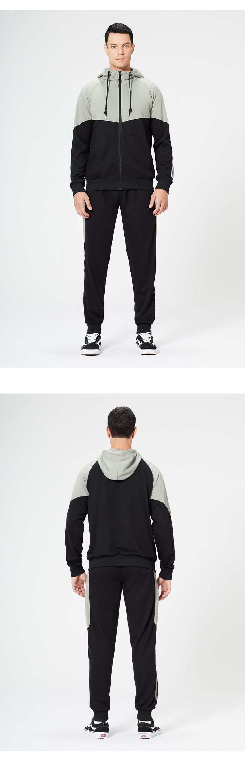 Men's Clothing Men's Autumn and Winter Long Sleeve Sports Two piece Suit Men's Zipper Cardigan Hooded Contrast Color Fish Scale Cloth Suit_voghion.com