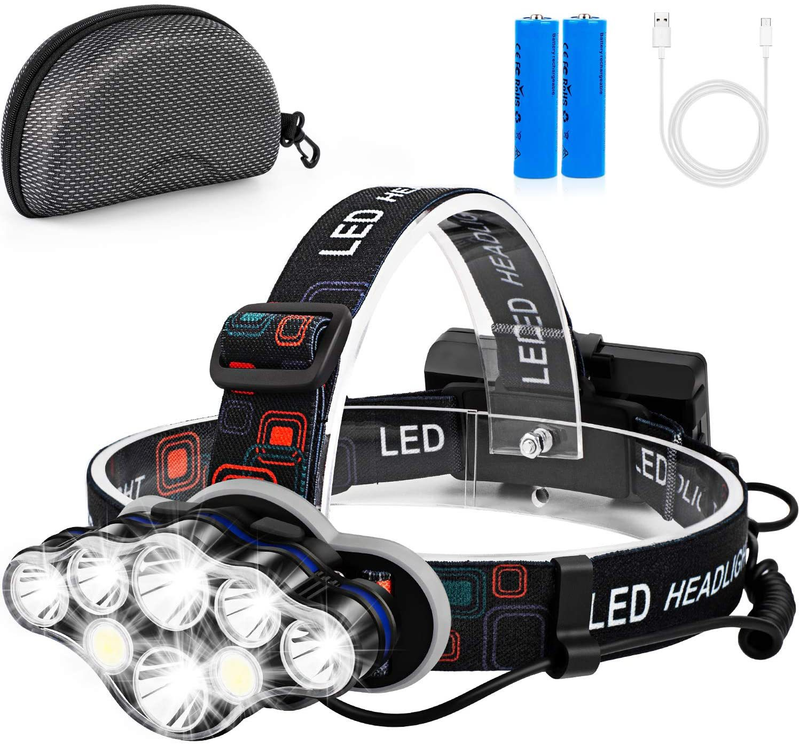 USB charging 8LED light T6 headlights Outdoor multi-function camping night fishing Waterproof COB headlight_voghion.com