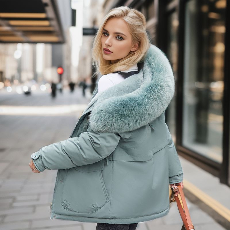 Women's short plush inner pie to overcome waist slim-fit warm cotton-padded jacket_voghion.com