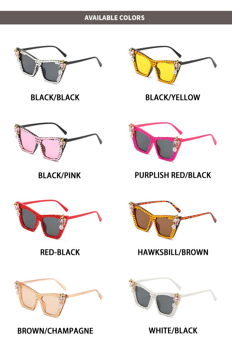 New Rhinestone With Diamond Inlaid Cat Eye Frame, Fashionable For Women, Trendy And Versatile Sunglasses Glasses_voghion.com