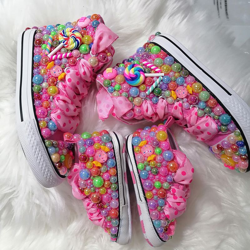 Zapatos de lona hechos a mano con diamantes de imitación Bli para niñas, mujeres, niños y madres, zapatillas de deporte con perlas para fiesta de cumpleaños de niña_voghion.com