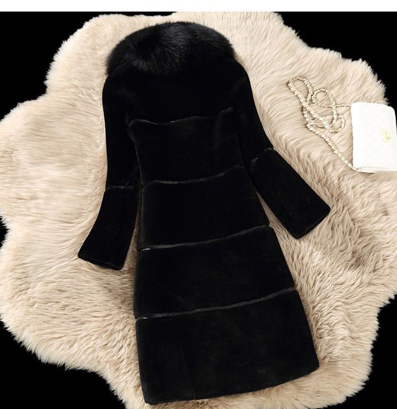Women's Cashmere Splicing Fur One Medium Length Imitation Fox Fur Collar Coat Fur Coat_voghion.com