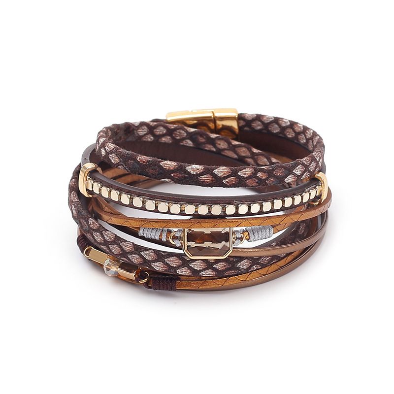 Nieuwe Hart Parel Multi-layer Armband PU Leer Geweven Magnetische Sluiting Bangle Boheemse Stijl Sieraden_voghion.com