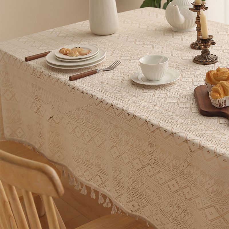 Boho Spitzentischdecke - Baumwoll- und Leinenmischung, Vintage-Baumhausstil, elegantes durchbrochenes Design für Esstisch_voghion.com