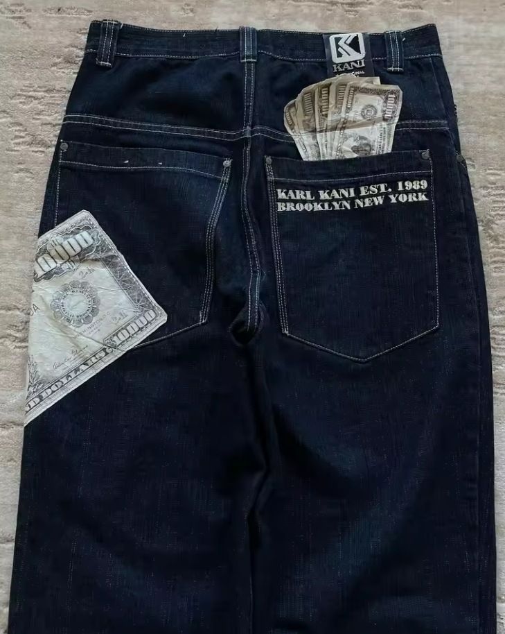 Streetwear Baggy Jeans mit Geldschein-Print für Herren – Übergroße Hip-Hop-Jeans mit Dollarschein-Design (hohe Taille, gerades Bein, Baumwollmischung, Schwarz)_voghion.com