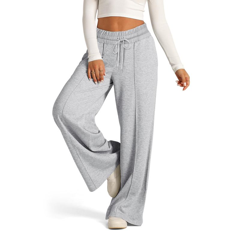 Vêtements pour femmes commerce électronique pantalons décontractés à jambe large à la mode avec cordon de serrage à la taille de couleur unie pour femmes_voghion.com