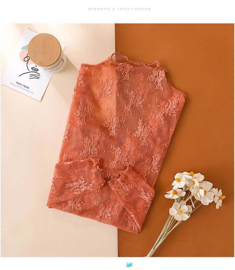 Women's Clothing Hollow Lace Bottoming Shirt For Women Spring And Autumn New Thin Half High Collar Inner Mesh High End Tops_voghion.com