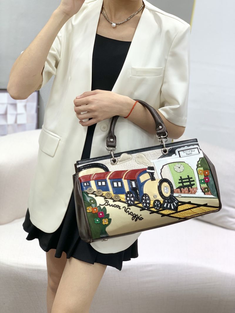 Damentaschen Nähte Kontrastierende Retro-Handtaschen Modische handgemachte kreative Schulter-Umhängetaschen_voghion.com