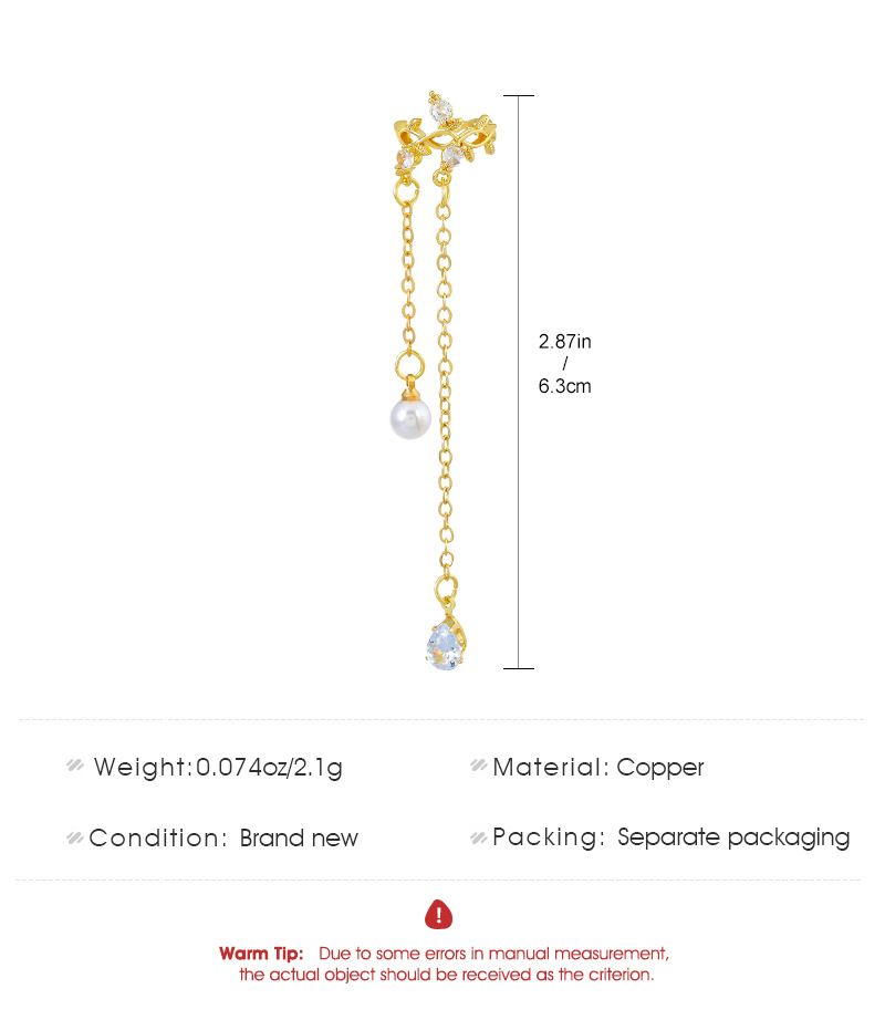 Vintage Vine tassel ear bone clip female fashion temperament niche zircon pearl ear clip without pierced light luxury earrings_voghion.com