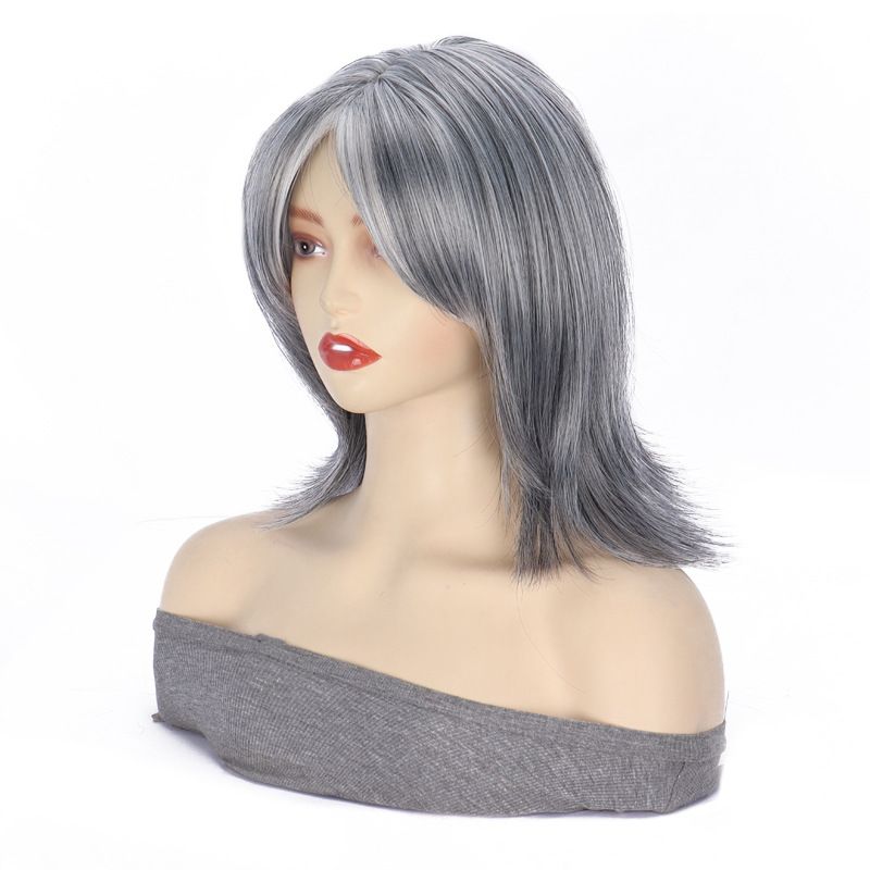 Synthetic Clip-in New Products Women's Fashionable Short Wigs Silver Gray Middle Parted Short Curly Hair Multi Layered Slightly Curled Wigs_voghion.com