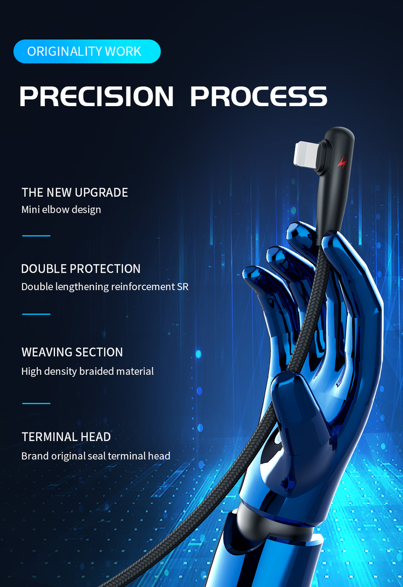 Nylon L-shape USB For iPhone 14 13 12 11 Pro Max XS XR X 8 7 6 6S 5S 3A Fast Charger 90 Degree USB Wire Cord P                  S_voghion.com