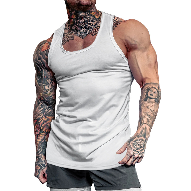Grenzüberschreitender Außenhandel Herrenbekleidung Herren Tiefgraben Bodybuilding Fitness Weste Einfarbig Sommer Umfassendes Training Sportboden_voghion.com