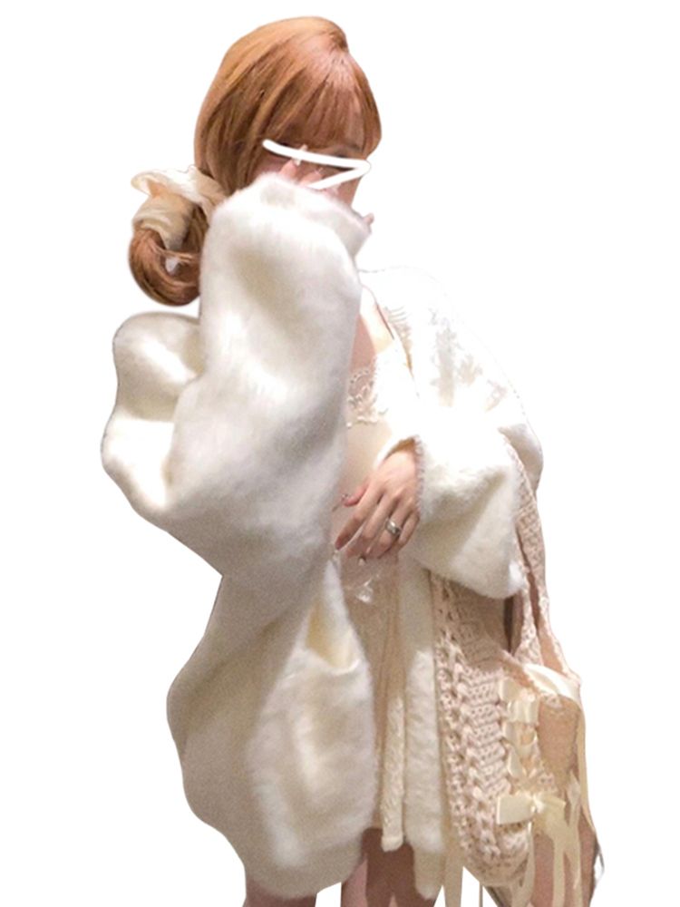 Pull blanc haut de gamme pour femme, tenue d'automne, haut cardigan moelleux, début 2025_voghion.com