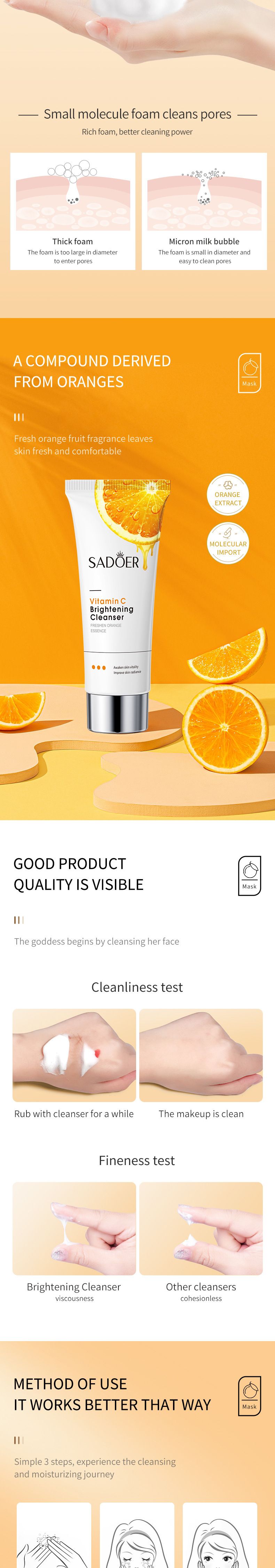 SADOER Vitamin C Skin Cleanser 100g Oil Cleansing And Rejuvenating Facial Cleanser_voghion.com