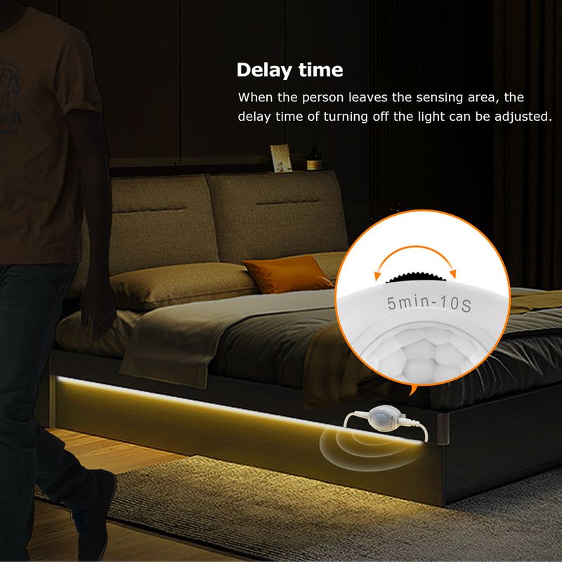 USB 5V PIR Motion Sensor LED Strip Light Tape Waterproof Under Bed Night Light Sensor Lamp For Room Kitchen Cabinet Backlight_voghion.com