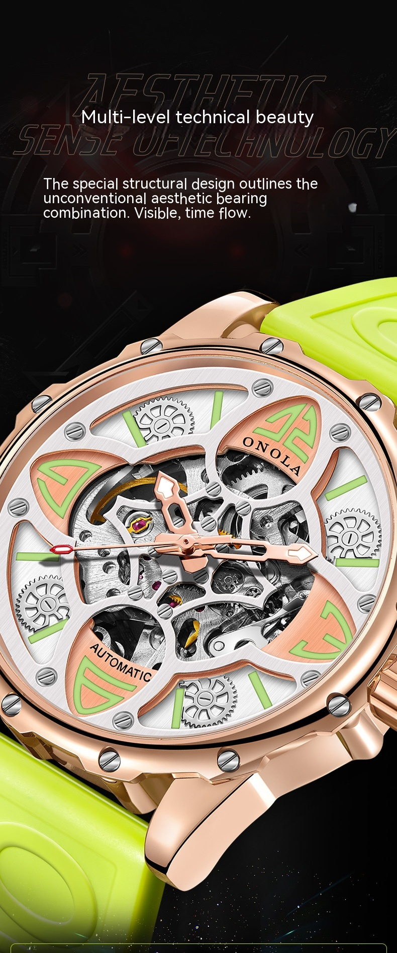 New Fashion Watch Onola/orona Clover Fully Automatic Mechanical Watch Men's and Women's Waterproof Tape Watch Strap_voghion.com