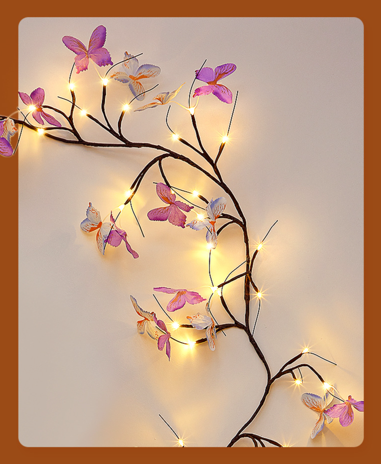 Lampada da parete per interni a LED con foglie di farfalla in rattan, forma pieghevole, atmosfera romantica_voghion.com