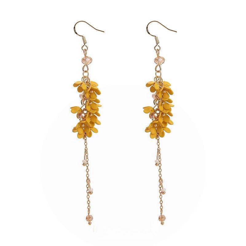 Orecchini a spirale antizanzara con nappa lunga in stile foresta di osmanto dorato autunnale, design di nicchia dolce, ganci per orecchini di alta qualità_voghion.com