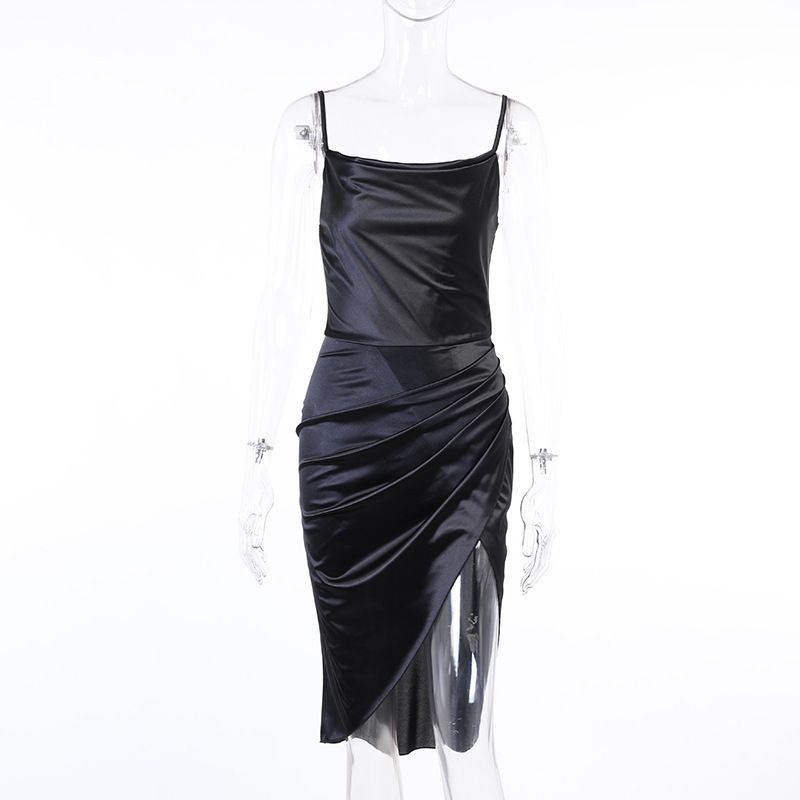 Women's sexy suspender slit skirt 2023 fashion sexy slit satin dress_voghion.com