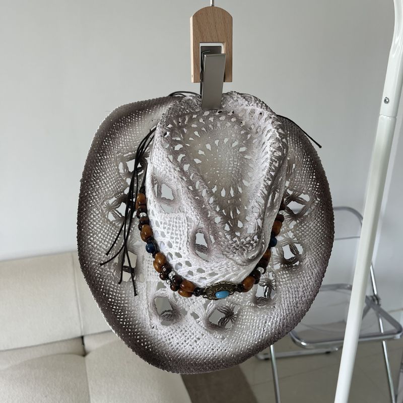 Moda Nuovo Occidentale Cowboy Paglia Femminile Moda Estiva Versione Coreana del Vento Nazionale Ombra Cava Cappello da Spiaggia Vacanza Gratis_voghion.com