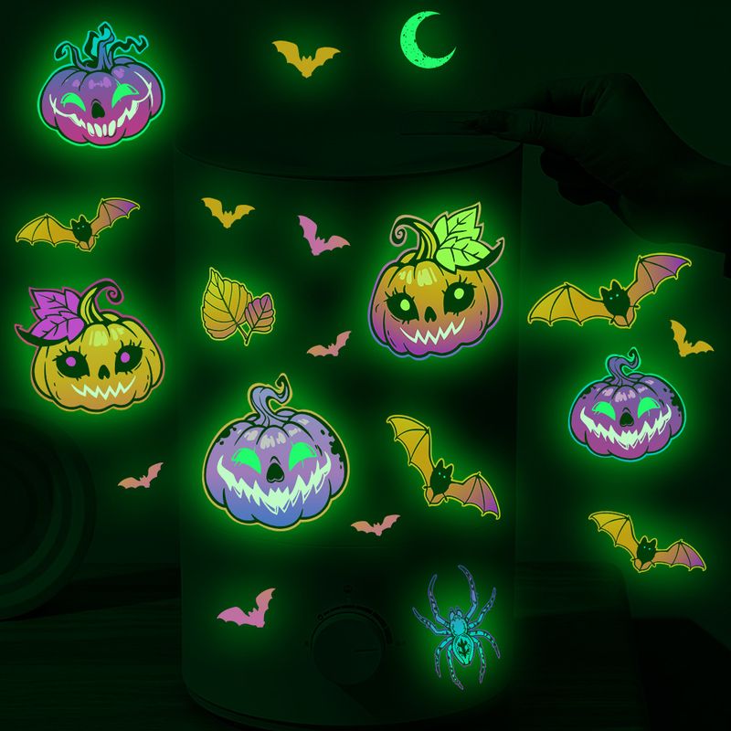 Glow In The Dark Halloween Wall Stickers - 6PCS Ghost Bat Spider Fluorescent Decals For Home Party Decor (20x15cm)_voghion.com