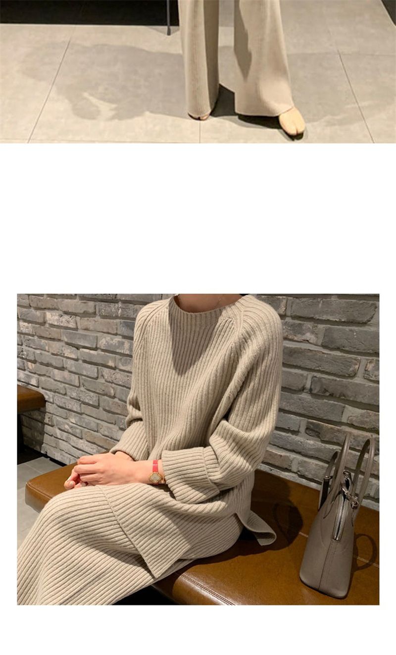 Women's Clothing Large size suits for women two piece suits autumn new fashion high end loose knit sweaters sweaters wide leg pants_voghion.com