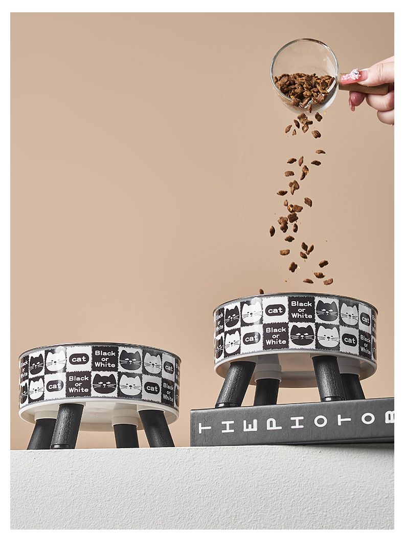 Pet High Footed Dog Pet Stainless Steel Slip And Anti Knock Cat Bowl, Can Be Labeled With Patterns_voghion.com