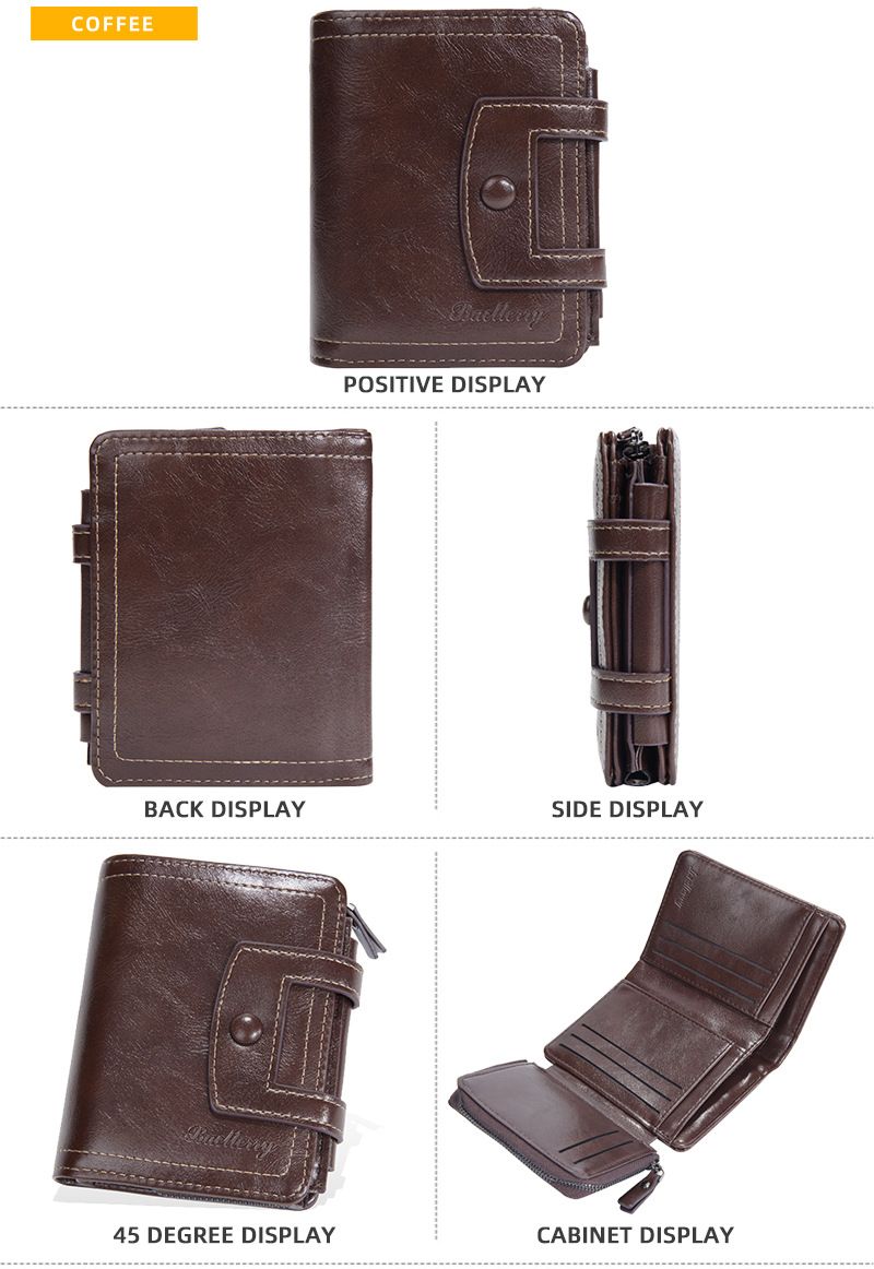New Men's Short Wallet baellerry Multi-card Buckle Coin Purse Tri-fold Zipper Wallet for Men_voghion.com