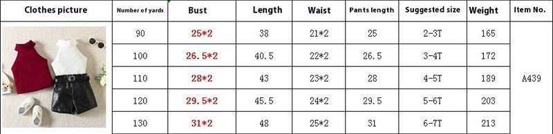 Summer Girls' Standing Neck Pit Striped Sleeveless Top PU Leather Shorts Set_voghion.com