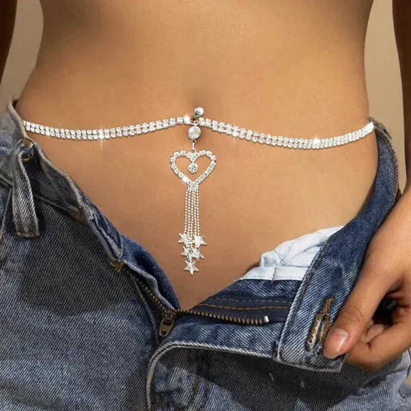 Piercing nombril bohème glamour en forme de cœur avec chaîne et anneau de taille pour femme 250519_voghion.com