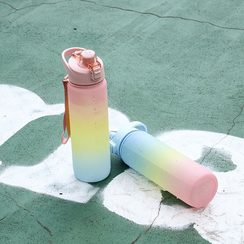 1000ml gradient color large capacity plastic water cup frosted outdoor gym sports water bottle_voghion.com