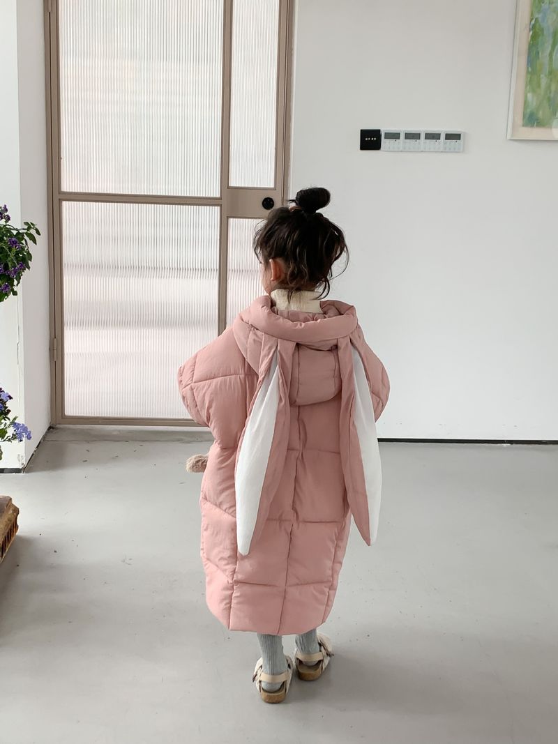 Children's Winter Cotton-padded Jacket For Boys And Girls Rabbit Ears Hooded With Rotator Sleeve Medium Long Cotton-padded Coat_voghion.com