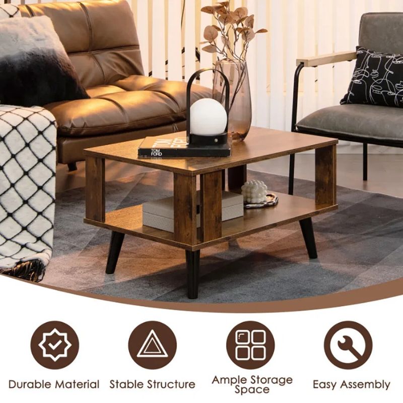 1PC Retro Mid-Century Shelf Living Table Table Room Open With Compact Coffee Storage_voghion.com