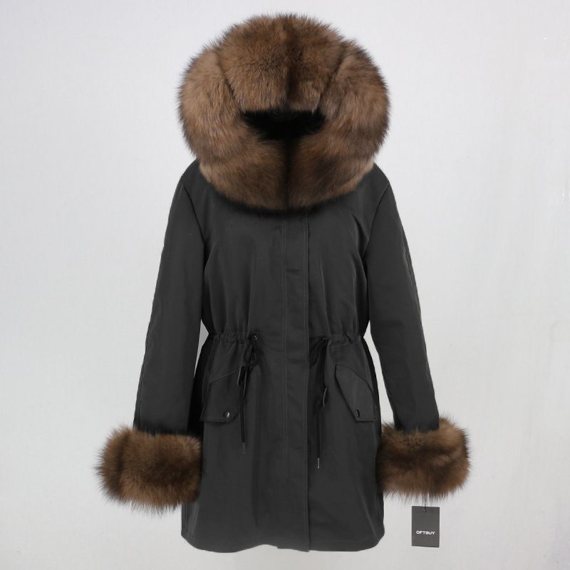 Women's Clothing hot sale winter parka for women with detachable fox fur collar lining fashionable warm ladies mid length coat_voghion.com