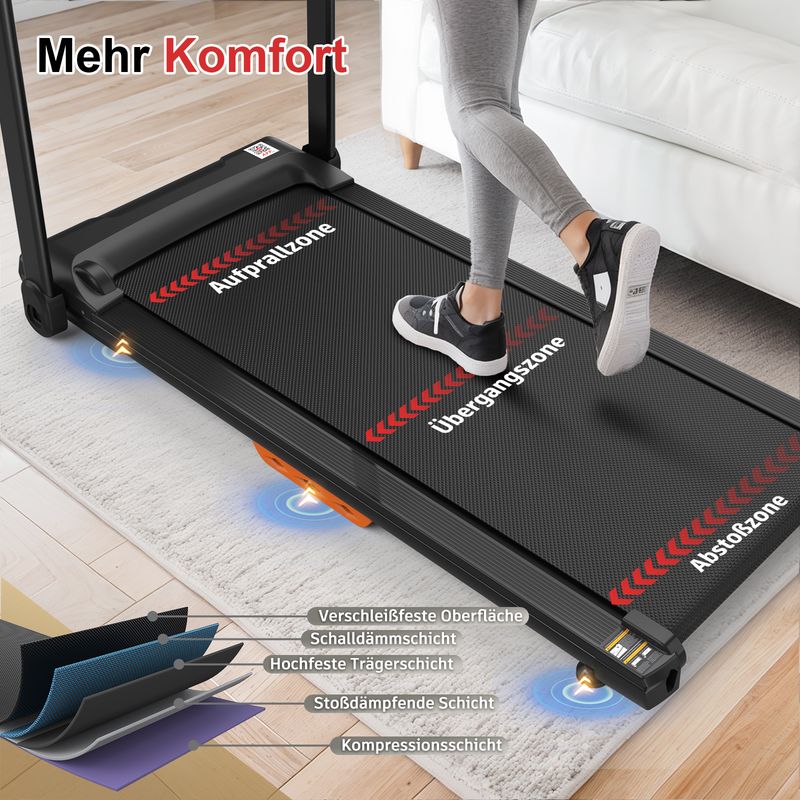 Klappbares Laufband für den Heimgebrauch, bis zu 12 km/h, belastbar bis 120 kg, Tablet-Halterung, App-kompatibel, LED-Display_voghion.com