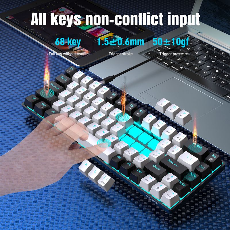 New 68 Key Wired Mechanical Esports Game Keyboard Hot Plug Axis Engineering Dual Color Injection Molding Keycap Ice Blue_voghion.com