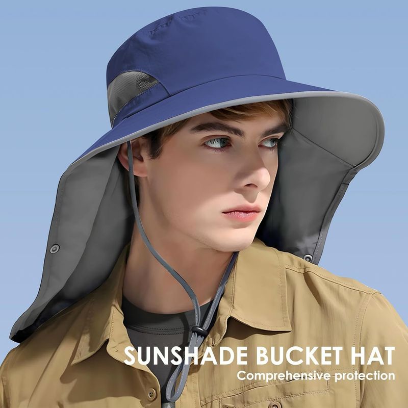 Outdoor Sun Hat Detachable Neck Face Flap UPF 50+UV Protection Visor Fishing Hats With Neck Flap For Men & Women_voghion.com