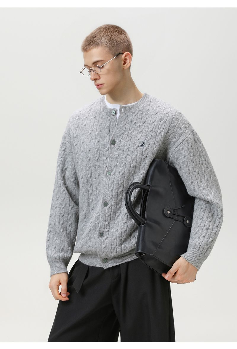 Herren-Retro-Pullover mit Farbblock-Stickerei und Rundhalsausschnitt, grob gestrickte Strickjacke, lockerer, lässiger Pullover_voghion.com