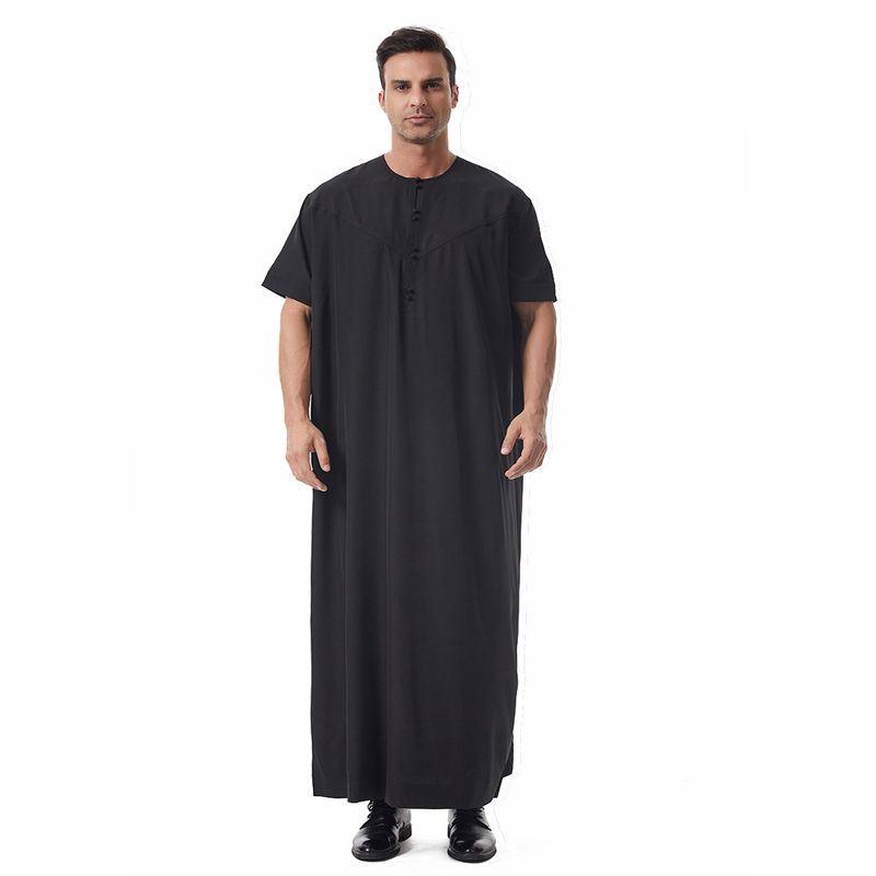 Herrenbekleidung Robe Kurzarm Langes Hemd Nationalität Kleidung_voghion.com
